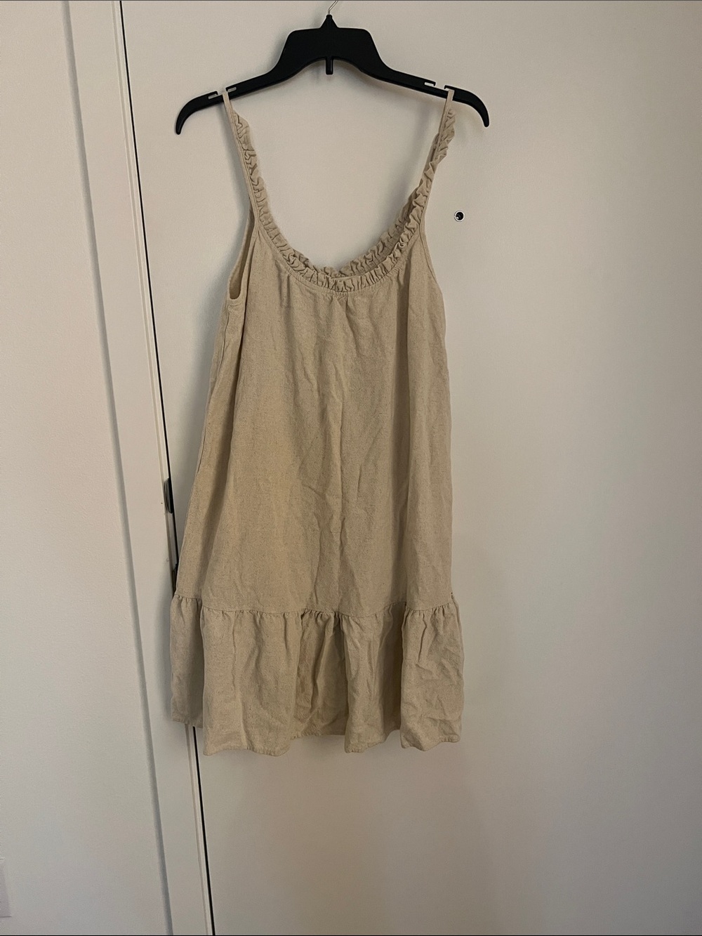 Ruffle-Trim Cream Mini Dress